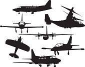 Vector silhouette of a group of airplanes.