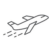 istock Airplane thin line icon, aircraft and travel, plane sign, vector graphics, a linear pattern on a white background. 1048167126