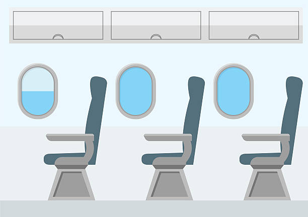 Airplane Transport Interior. Jet for Travel. Vector Airplane Transport Interior. Jet for Travel. Flat Design Style. Vector illustration airplane seat stock illustrations