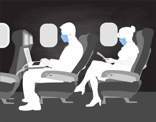 самолет путешествия медицинские маски chalkboard - business travel stock illustrations