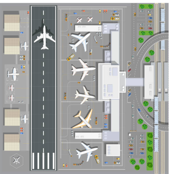 空港旅客ターミナル - 滑走路点のイラスト素材／クリップアート素材／マンガ素材／アイコン素材