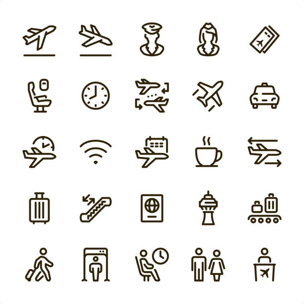 Airport & Travel - Pixel Perfect line icons vector art illustration
