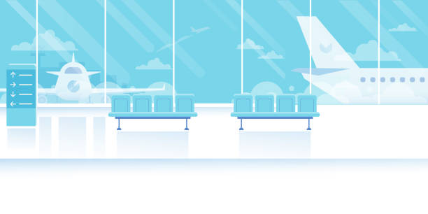 ilustrações de stock, clip art, desenhos animados e ícones de airport waiting room horizontal banner. - airport lounge business