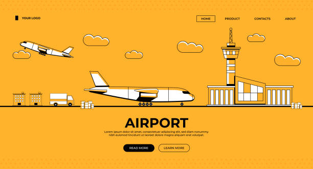 Airport Web Banner Illustration Airport Flat Style of Logistics and Delivery Industry Illustration Template airport stock illustrations