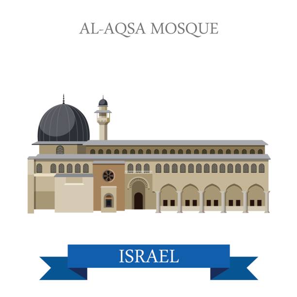 Al-Aqsa Mosque in Israel. Flat cartoon style historic sight showplace...