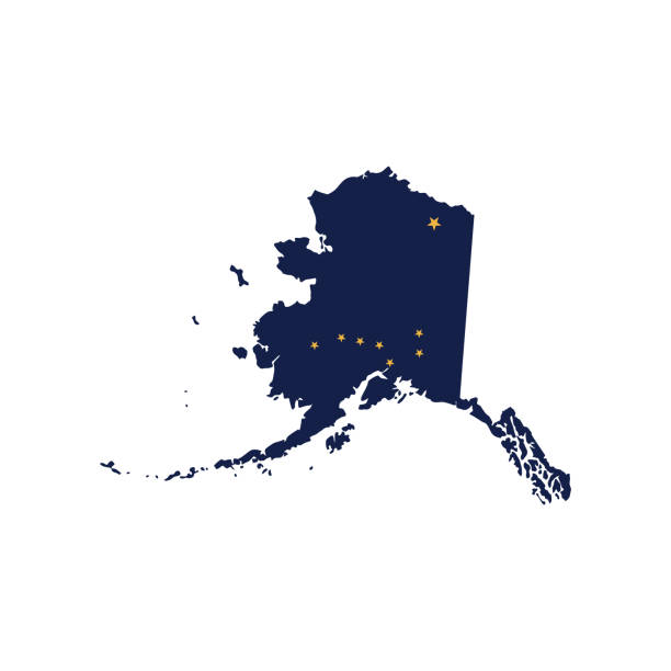 ilustraciones, imágenes clip art, dibujos animados e iconos de stock de alaska flag country estados unidos de américa, ilustración de mapa estadounidense, vector aislado sobre fondo blanco - alaska