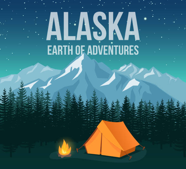 bildbanksillustrationer, clip art samt tecknat material och ikoner med alaska national park wildlife travel vintage poster - alaska