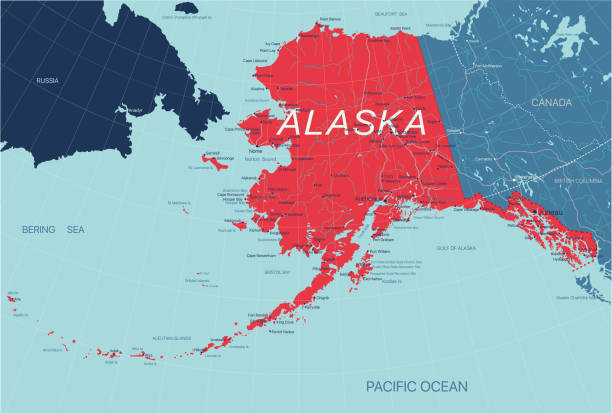 Alaska State Political map of the United States Alaska State Political map of the United States with capital Juneau, national borders, cities and towns, rivers and lakes. Vector EPS-10 file, trending color scheme alaska stock illustrations