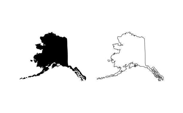 ilustraciones, imágenes clip art, dibujos animados e iconos de stock de silueta del estado de alaska, estilo de línea. ilustración de américa, contorno vectorial americano aislado sobre fondo blanco - alaska