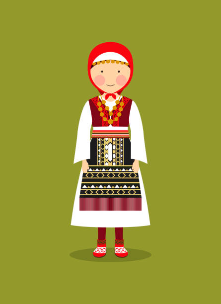 Albanian traditional clothing for women vector art illustration