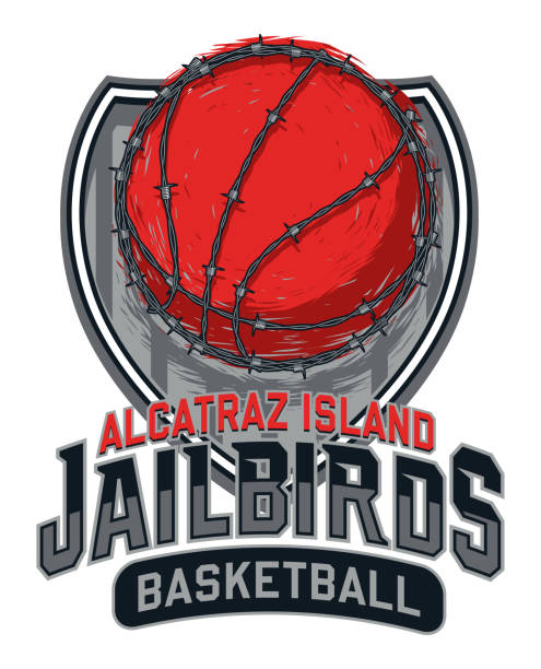 Alcatraz Island Jailbirds Basketball Design A faux design for Alcatraz Island Jailbirds, with a barbed wire laced basketball and easily modifiable text, perfect for your next t-shirt design. alcaraz stock illustrations