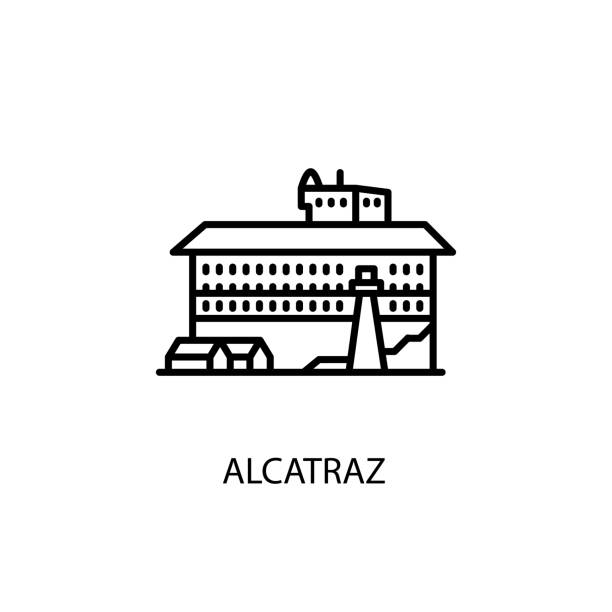 Alcatraz, San Francisco Bay, California, U.S. Outline Illustration in vector. Logotype Alcatraz, San Francisco Bay, California, U.S. Outline Illustration in vector. Logotype alcaraz stock illustrations