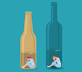 Alcoholic people trapped in a bottle