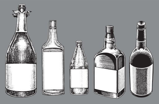 Alcohol Bottles - Champagne, Wine, Beer, Whiskey, Gin