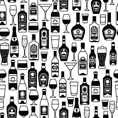 Alcohol Drinks Seamless Pattern Bottles Glasses For Restaurants And ...