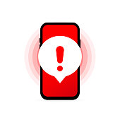 istock Alert message mobile notification. Smartphone virus problem. Danger error alerts. Insecure messaging spam problems notifications. Vector illustration. 1291754174