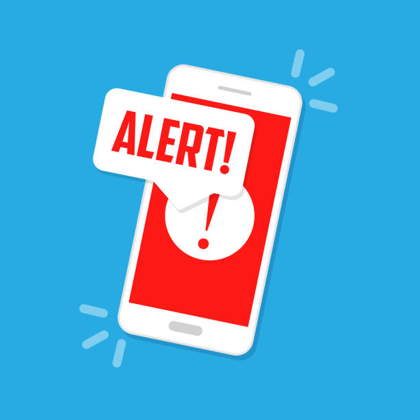 ilustrações, clipart, desenhos animados e ícones de notificação de alerta na tela do smartphone. vetor plano - alert