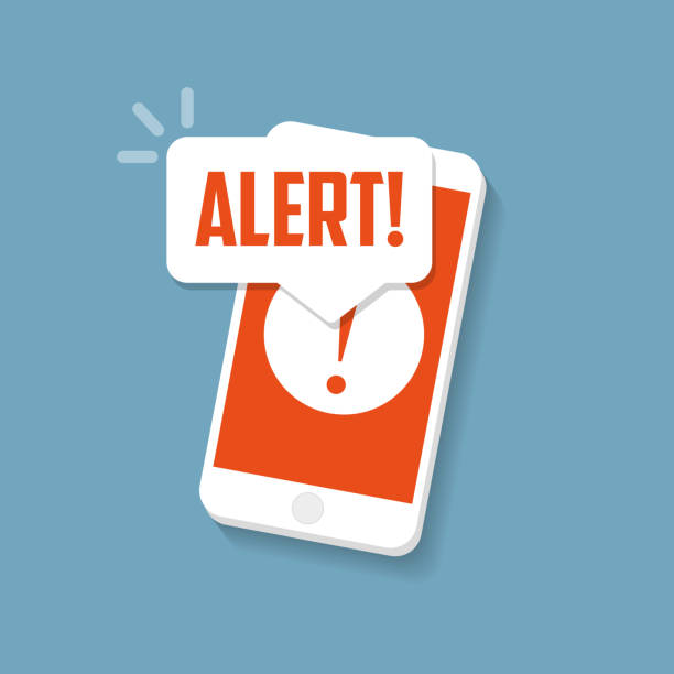 Alert sign on the smartphone screen. Important reminder.  reminder stock illustrations