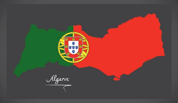 ilustrações de stock, clip art, desenhos animados e ícones de algarve portugal map with portuguese national flag illustration - algarve