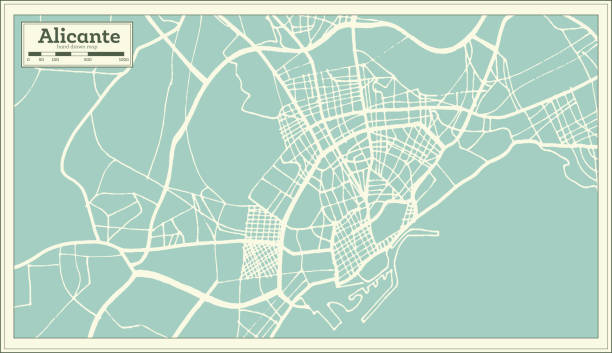 Alicante Spain City Map in Retro Style. Outline Map. Alicante Spain City Map in Retro Style. Outline Map. Vector Illustration. alicante province stock illustrations