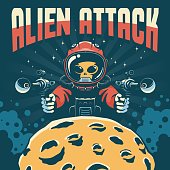 istock Alien astronaut attack with laser guns 1296815280