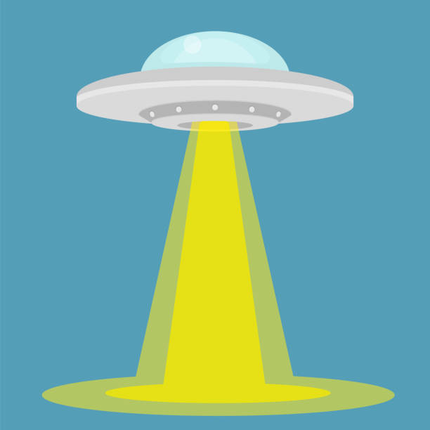 ufo - 빛이있는 외계인 우주선. 배경에 격리. 벡터 그림입니다. - ufo stock illustrations