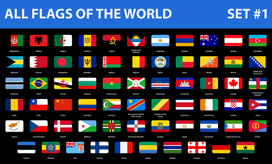 Flags Of The World In Alphabetical Order Flat Style Set 1 Of 3 Stock