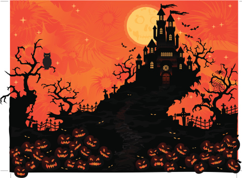 The trail leads through the evil pumpkin patch to the haunted castle. 
