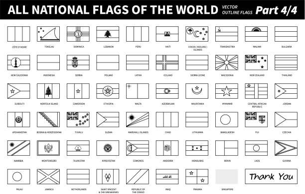 All national flags of the world . Outline shape design . Editable stroke vector . Part 4 of 4 ( complete ) vector art illustration