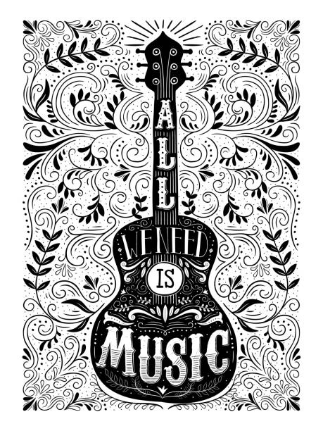 all we need is music music concept illustration for poster or decoration guitar backgrounds stock illustrations