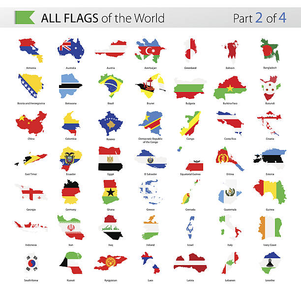 stockillustraties, clipart, cartoons en iconen met all world country contour vector flags - collection - colombia land