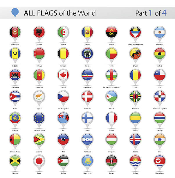 all world vector round flag pins - collection - cameroon stock illustrations
