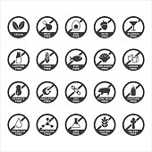 Set of allergen information icons for menus and food