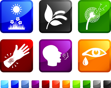 Allergy Causes and Effects royalty free vector icon set stickers