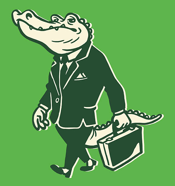 bildbanksillustrationer, clip art samt tecknat material och ikoner med alligator wearing suit - aligator
