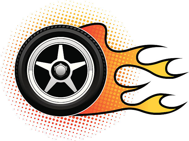 Alloy Wheel Flame Vector image of alloy sports car wheel with low profile tyre and flames hot wheels flames stock illustrations