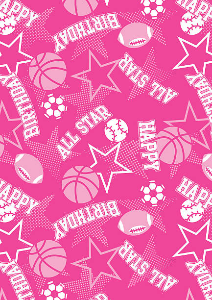 All-star Happy Birthday All-star Happy Birthday on pink background. pink soccer balls stock illustrations