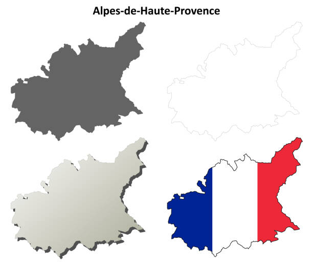 alpes-de-haute-provence, provence anahat harita seti - digne stock illustrations