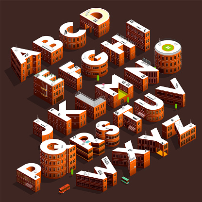 building shaped letters - 30° isometric projection