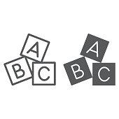 istock Alphabet cubes line and glyph icon, abc and toy, block sign, vector graphics, a linear pattern on a white background. 1044123532