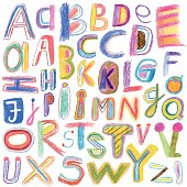 istock Alphabet drawn with crayons 637334988