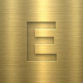 Gold letter "E" on a realistic gold metal texture (gold background).