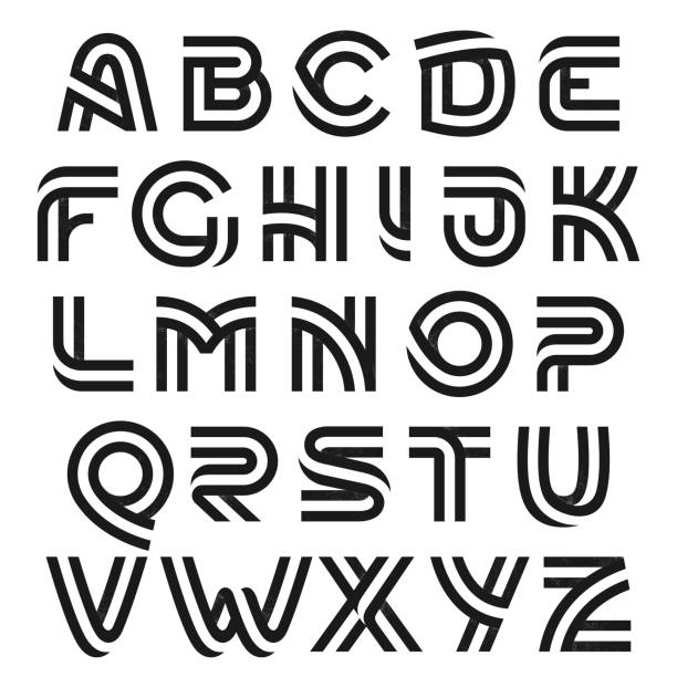 Alphabet letters formed by two parallel lines with noise texture. Vector black and white typeface for labels, headlines, posters, cards etc. istock images stock illustrations