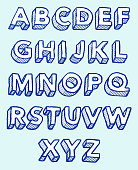 Three dimensional alphabet in sketchy style.