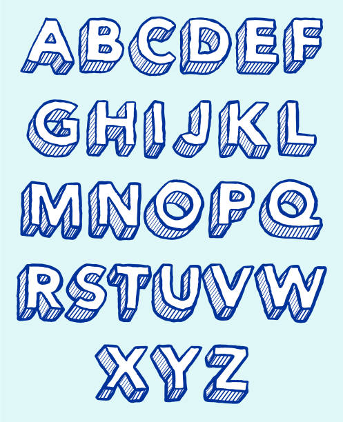 Three dimensional alphabet in sketchy style.