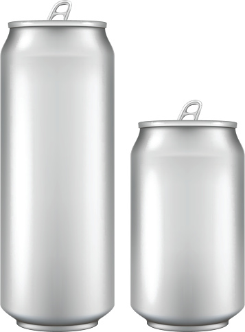 Aluminum beer / soda can with blank surface in two sizes.