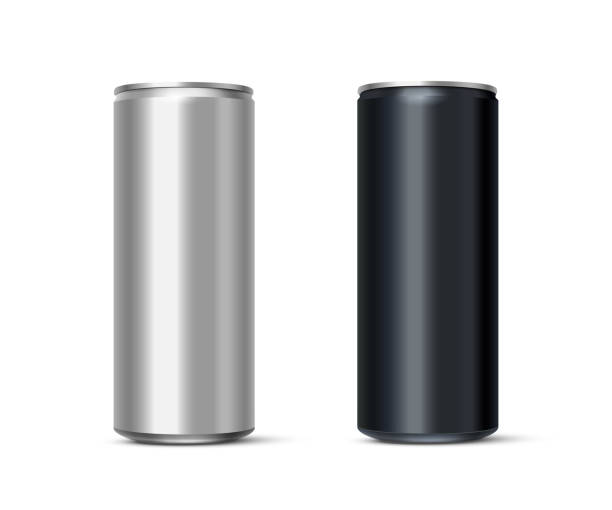 アルミエナジードリンクやソーダパックモックアップ。ベクトル現実的な空白の金属缶は、白い背景に分離されています。 - 缶点のイラスト素材／クリップアート素材／マンガ素材／アイコン素材