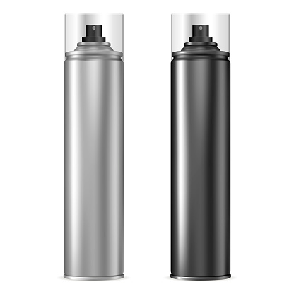 Aluminum Spray Can. Aerosol Bottle Set in Black.