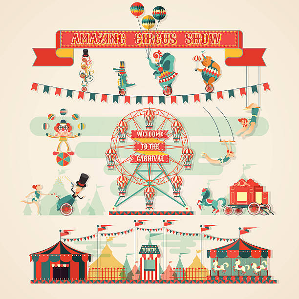 Amazing Circus Show elements design elements of circus show vector illustrations farmers market stock illustrations