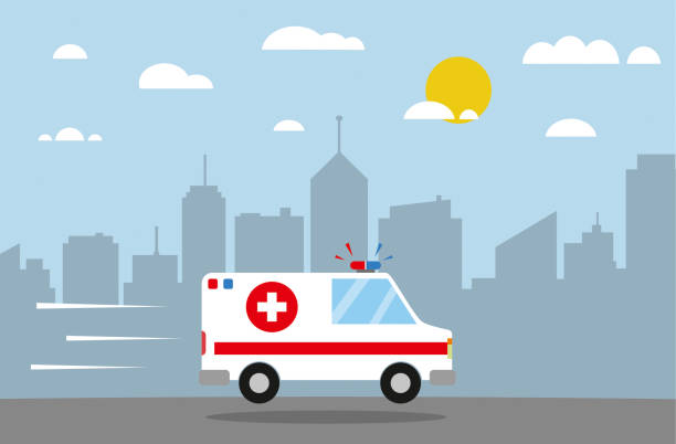 desain datar ambulans - ambulans ilustrasi stok